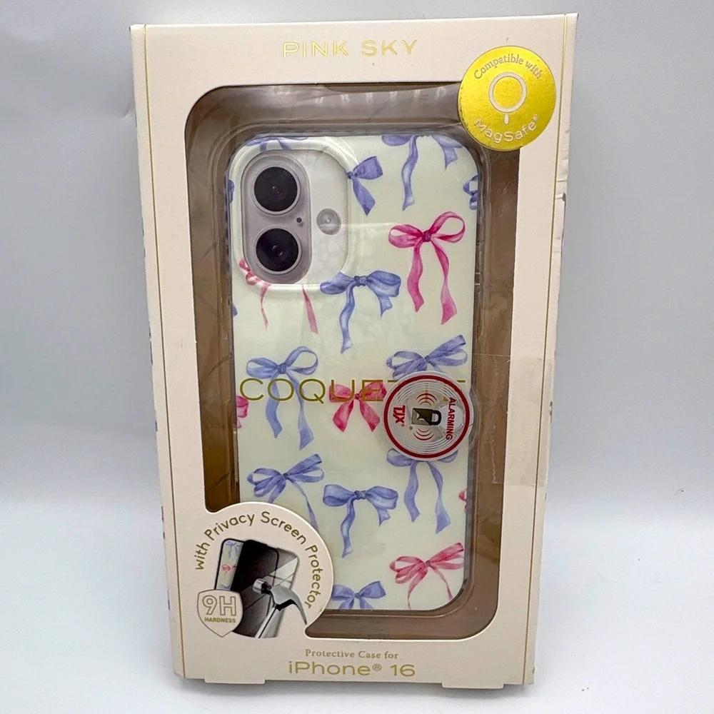 iPhone 16 Case with Privacy Screen Protector with Pink and Purple Bows NWT